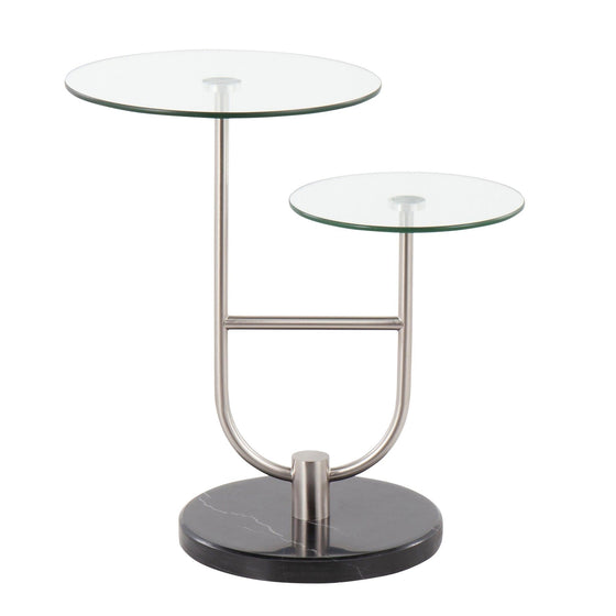 Trombone - Glam Side Table - Black Marble, Nickel And Clear Glass