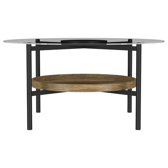 Delfin - Round Glass Top Coffee Table - Black And Brown