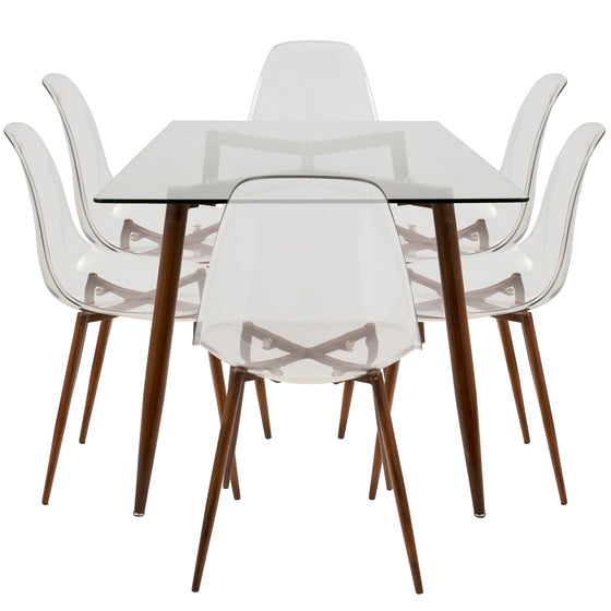 Clara - Dining Set - Walnut And Clear (Set of 7)