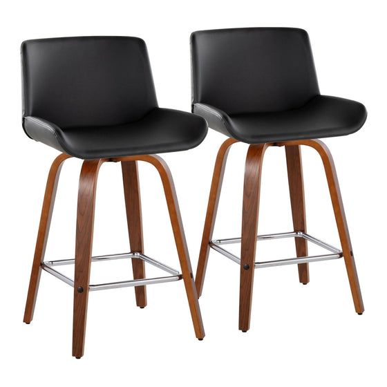 Santi - 25" Fixed-Height Counter Stool With Swivel - Walnut Wood (Set of 2)