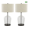 Botella - 28" Glass Table Lamp - Clear Dimpled Glass And Oil Bronze Metal With Natural Linen Shade And Built-In USB Port from Grandview Gallery (Set of 2)