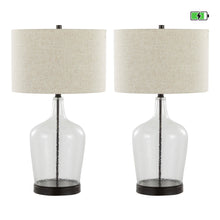  Botella - 28" Glass Table Lamp - Clear Dimpled Glass And Oil Bronze Metal With Natural Linen Shade And Built-In USB Port from Grandview Gallery (Set of 2)