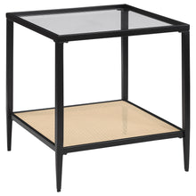  Amherst - Glass Top Metal with Cane Shelf End Table - Black